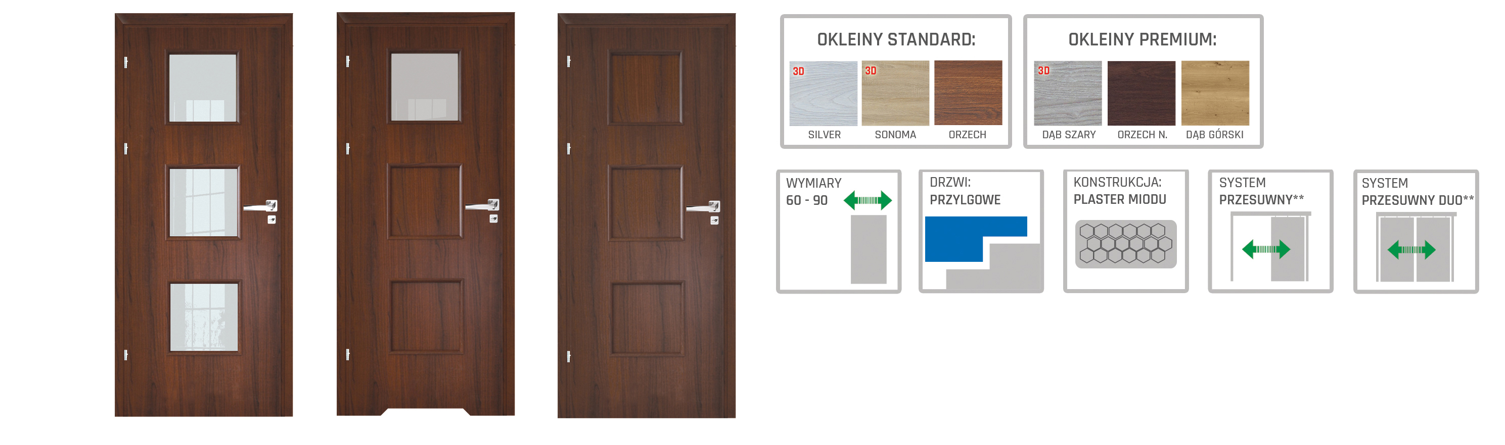 Drzwi wewnętrzne Trio WINDOOR seria standard